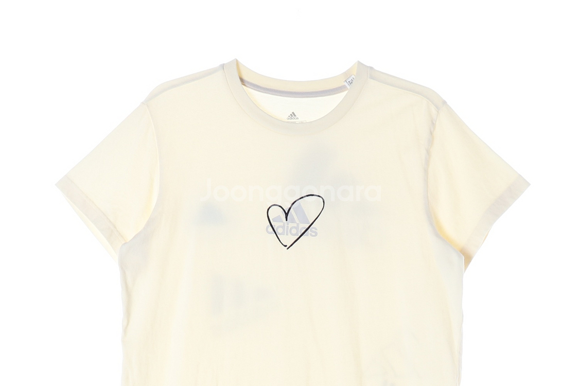 [M]아디다스 라이트옐로우 하트 로고 낙서 반팔 롱 티셔츠 원피스--2