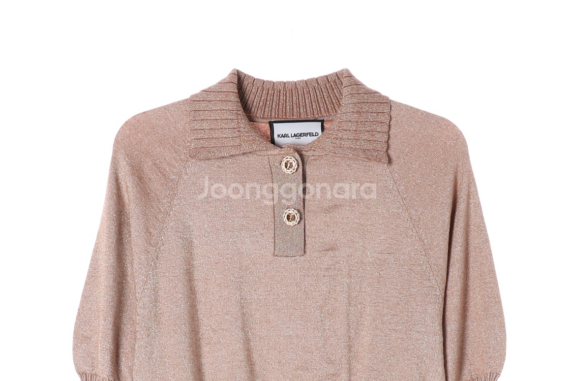 [S]칼 라거펠트 베이지 로즈골브 반팔 니트 스웨터--2