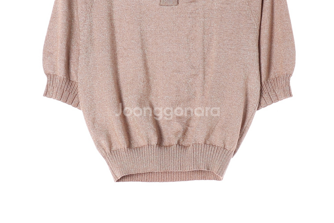 [S]칼 라거펠트 베이지 로즈골브 반팔 니트 스웨터--3