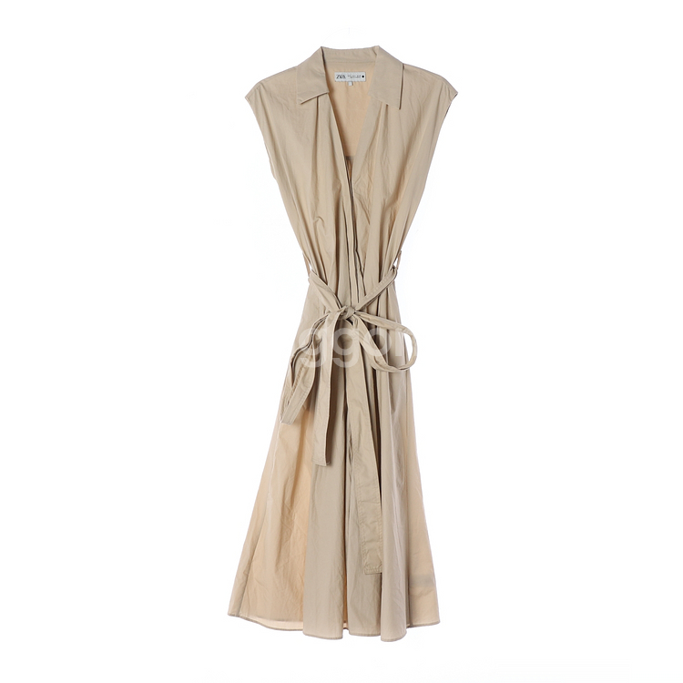 [S]자라 베이지 민소매 롱 플레어 원피스 드레스--0