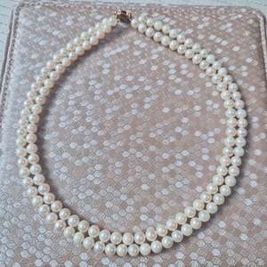 14k 거북이 잠금 두 줄 해수진주 비드 목걸이