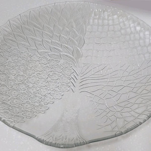 빈티지 크리스탈 유리대형접시 33cm 한그루 아낌없이주는나무 나뭇잎접시