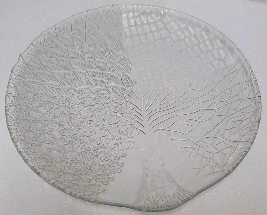 빈티지 크리스탈 유리대형접시 33cm 한그루 아낌없이주는나무 나뭇잎접시--1