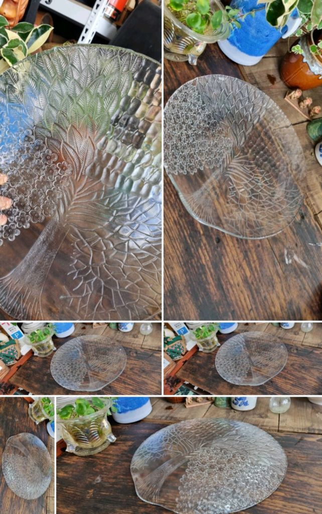 빈티지 크리스탈 유리대형접시 33cm 한그루 아낌없이주는나무 나뭇잎접시--3