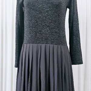 쉬폰 주름 롱원피스 니트배색 원피스