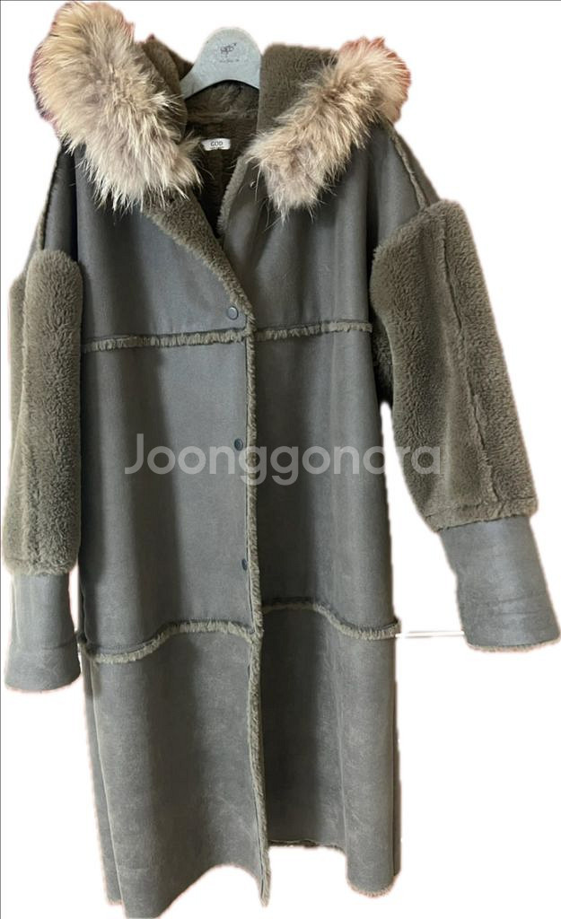 여성용 후드 롱 무스탕 카키 코트 프리(free)사이즈--0