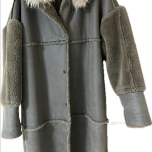 여성용 후드 롱 무스탕 카키 코트 프리(free)사이즈