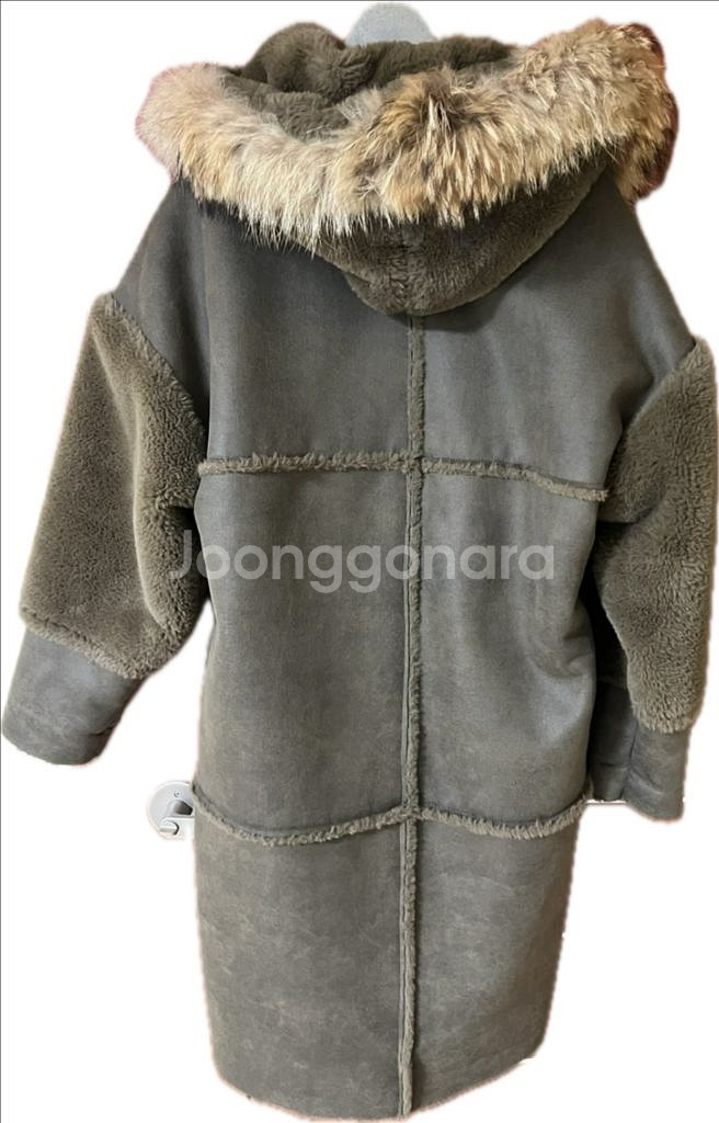 여성용 후드 롱 무스탕 카키 코트 프리(free)사이즈--1