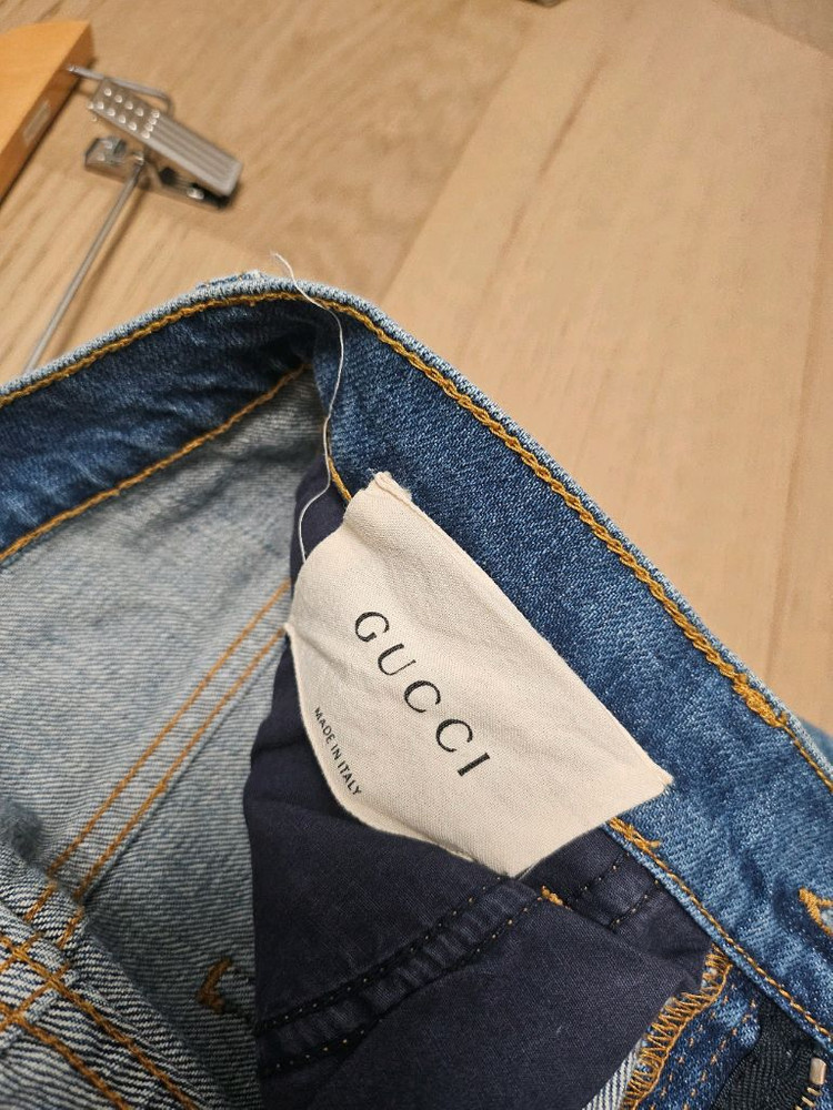 구찌 고양이 자수 데님 진--5