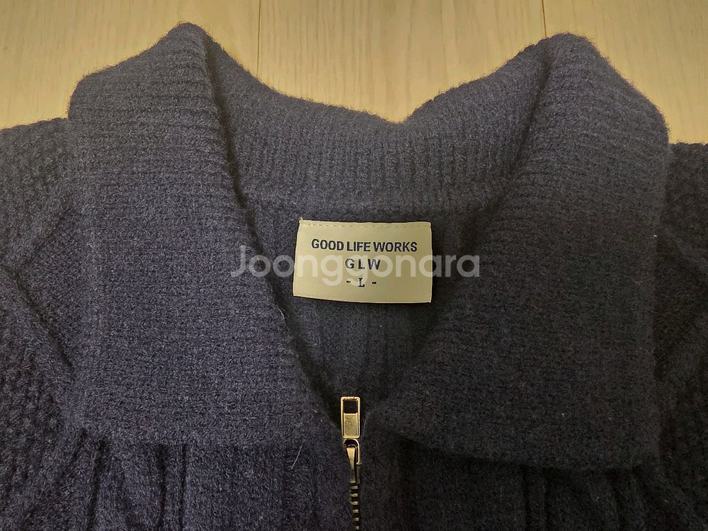굿라이프웍스 카라 케이블 니트 집업 네이비 L--6