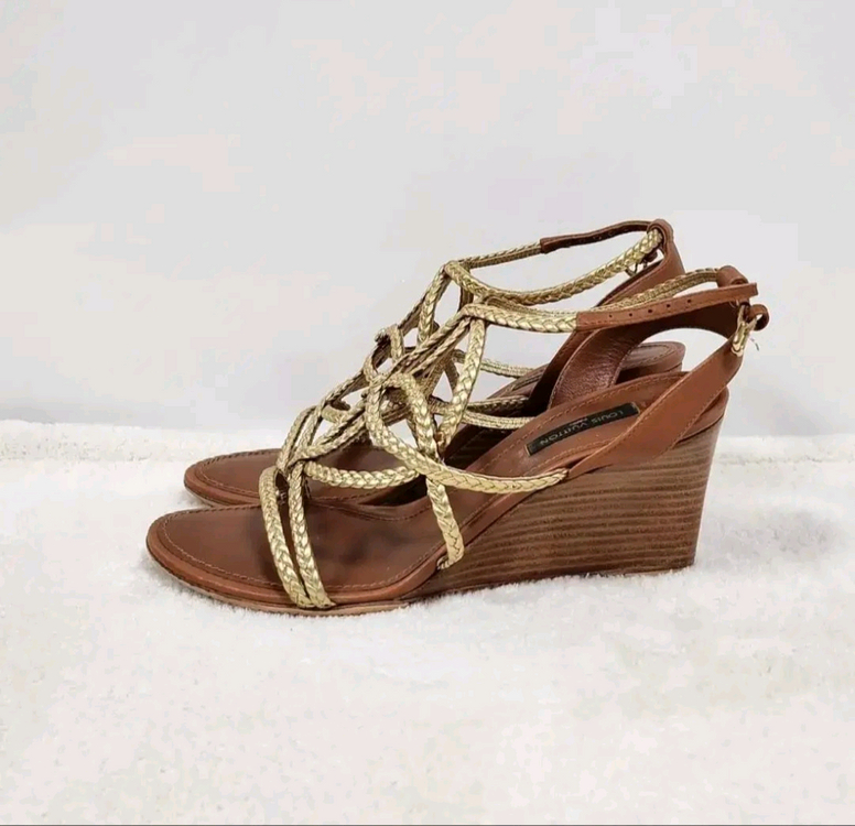 정품 루이비통 로프 로고 웨지샌들38/240굽)--2