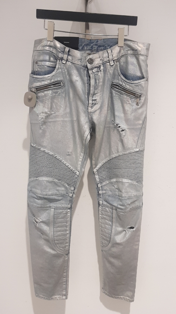 발망 라미네이트 코팅 바이커진 데님팬츠 청바지 이미지