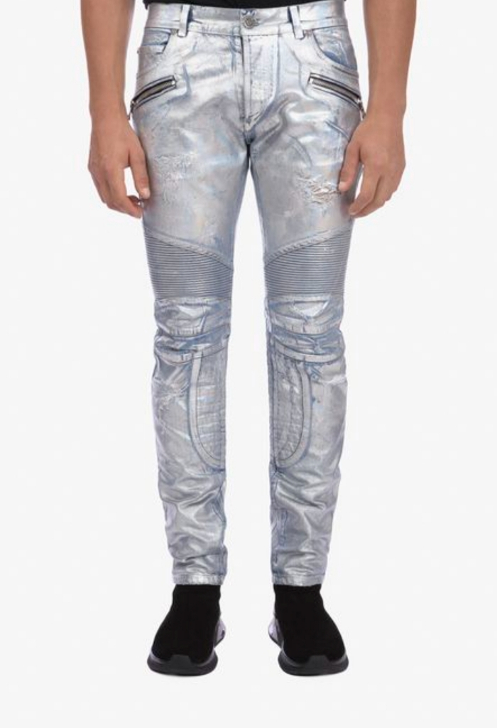 발망 라미네이트 코팅 바이커진 데님팬츠 청바지 이미지