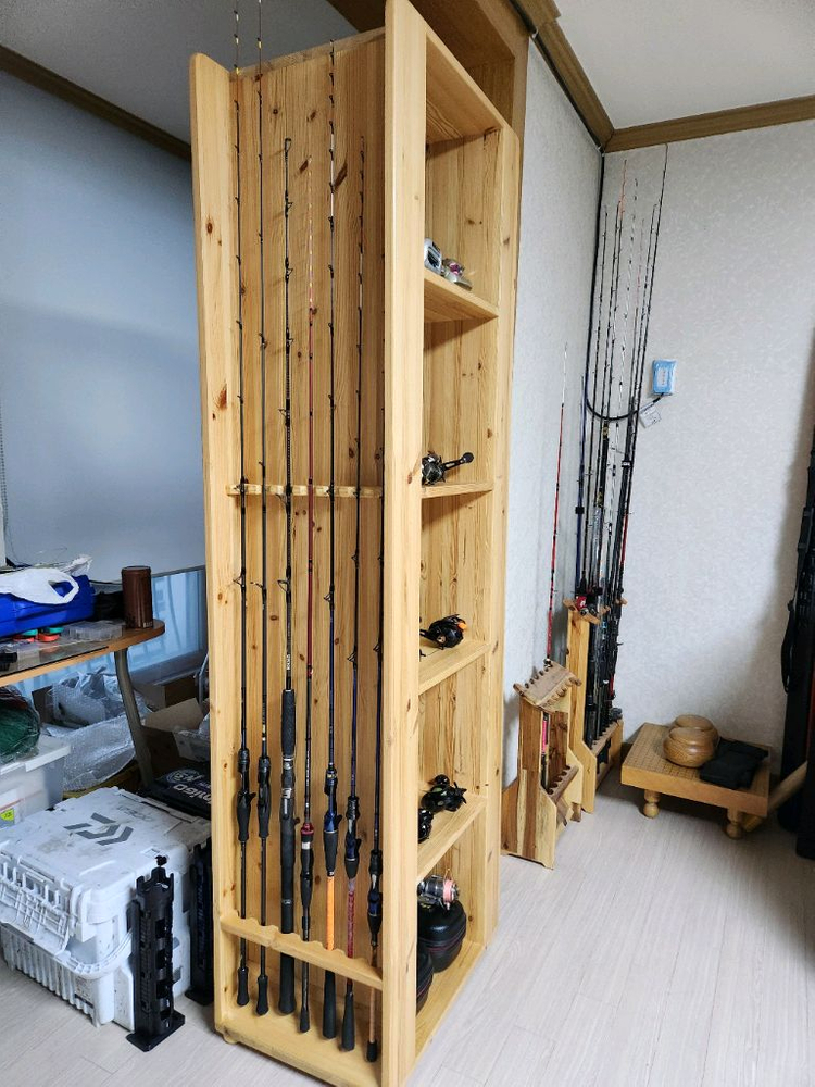 낚시용 원목 낚시 수납장 릴과 로드 수납용--2