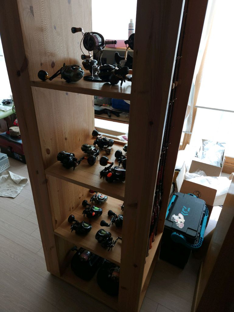 낚시용 원목 낚시 수납장 릴과 로드 수납용--3