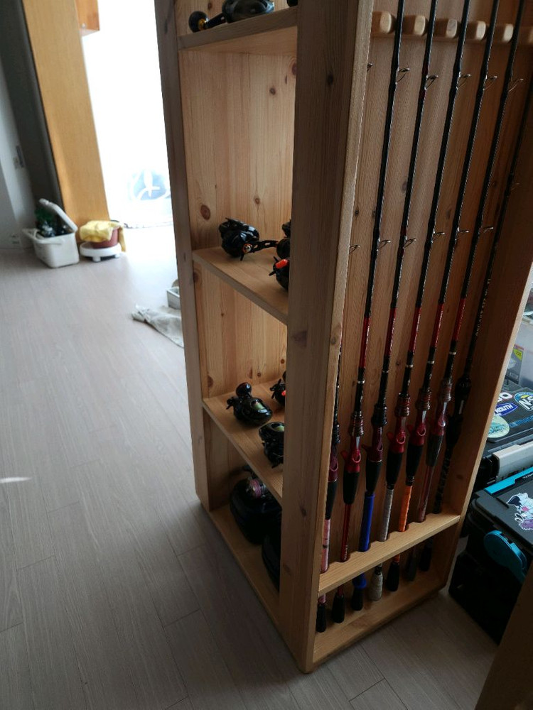 낚시용 원목 낚시 수납장 릴과 로드 수납용--5