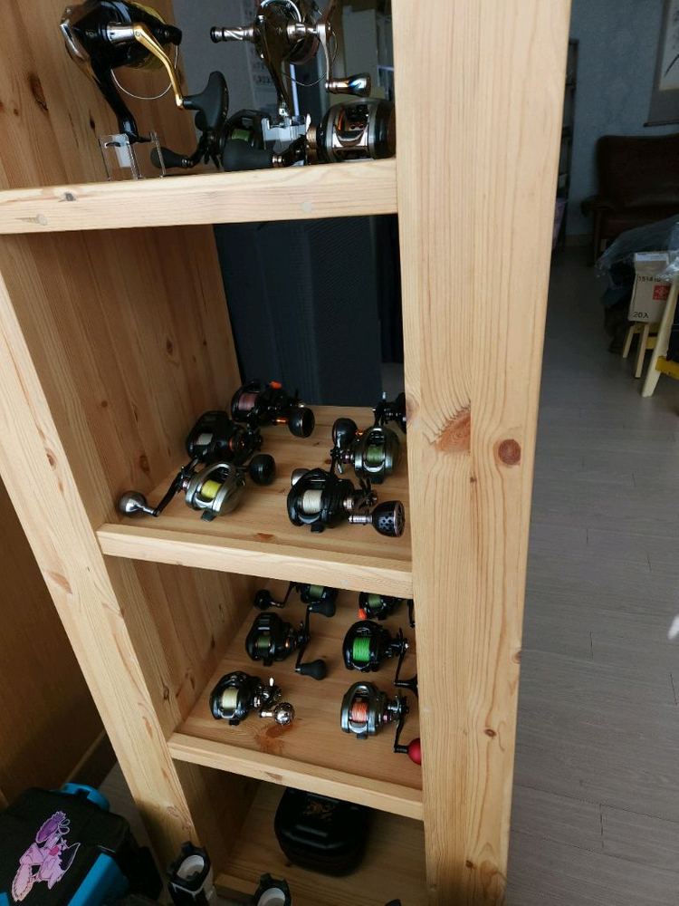 낚시용 원목 낚시 수납장 릴과 로드 수납용--6