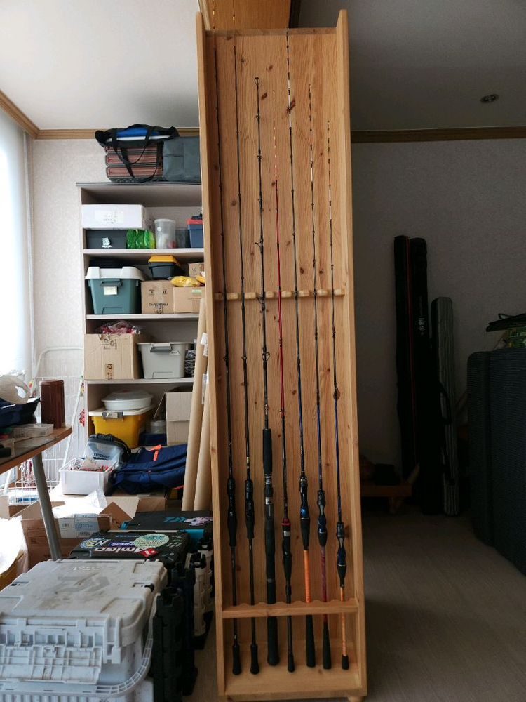 낚시용 원목 낚시 수납장 릴과 로드 수납용--7