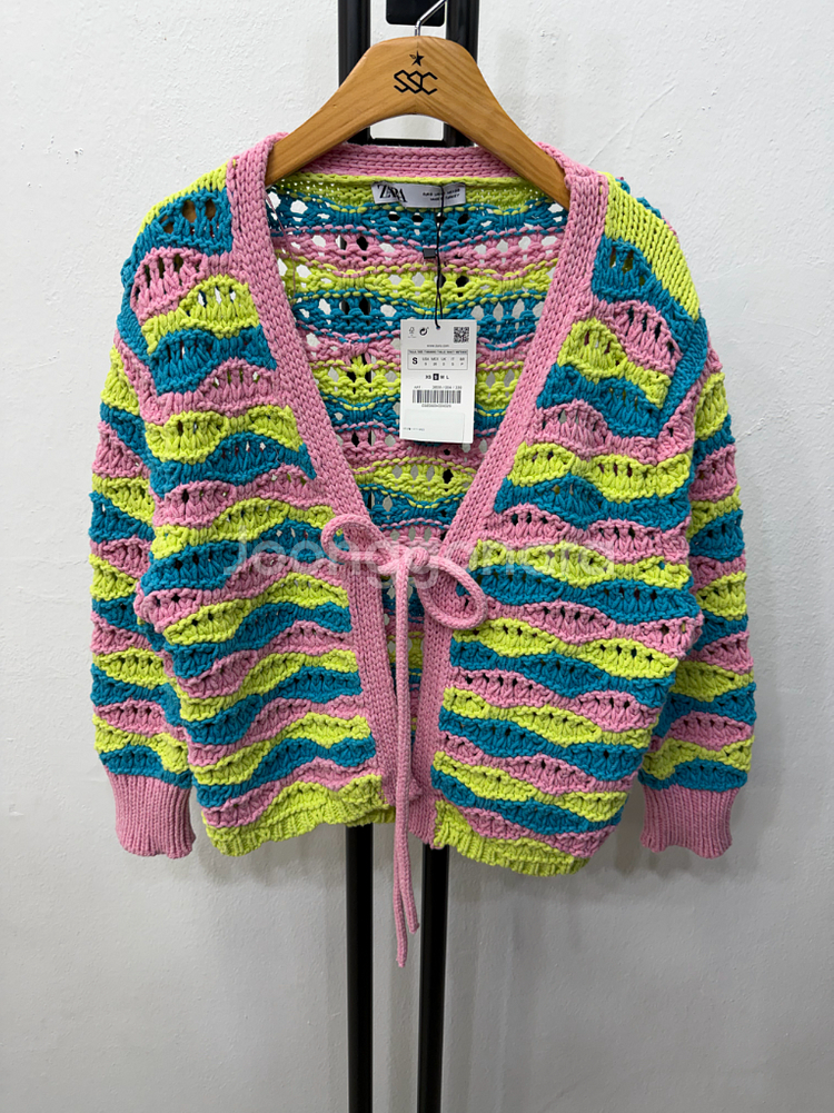새제품) 자라 컬러풀 크로셰 니트 가디건 S--0