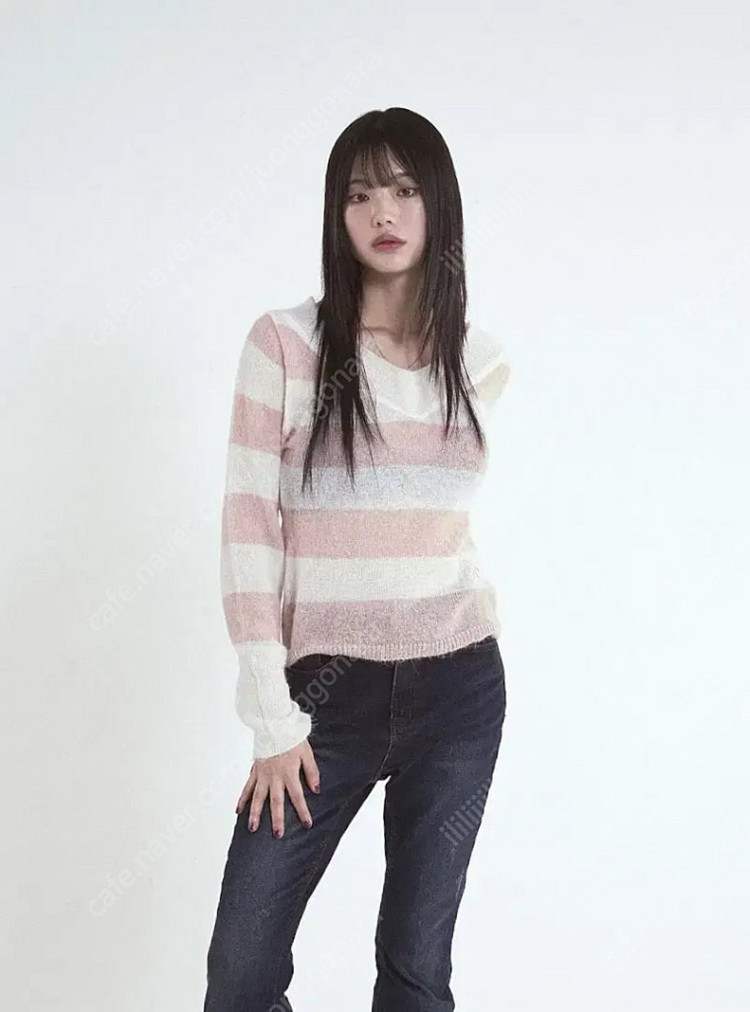 애즈온 포니 스트라이프 니트 핑크 이미지