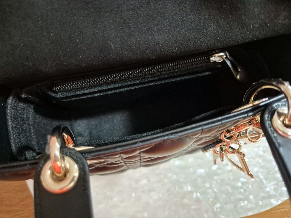 디올 레이디 디올 스몰 샴페인골드 블랙 백 풀구성--5