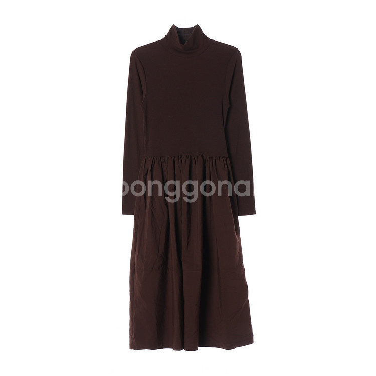 [M]자라 브라운 모크넥 긴팔 롱 원피스 드레스--0