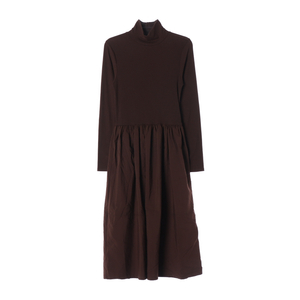 [M]자라 브라운 모크넥 긴팔 롱 원피스 드레스