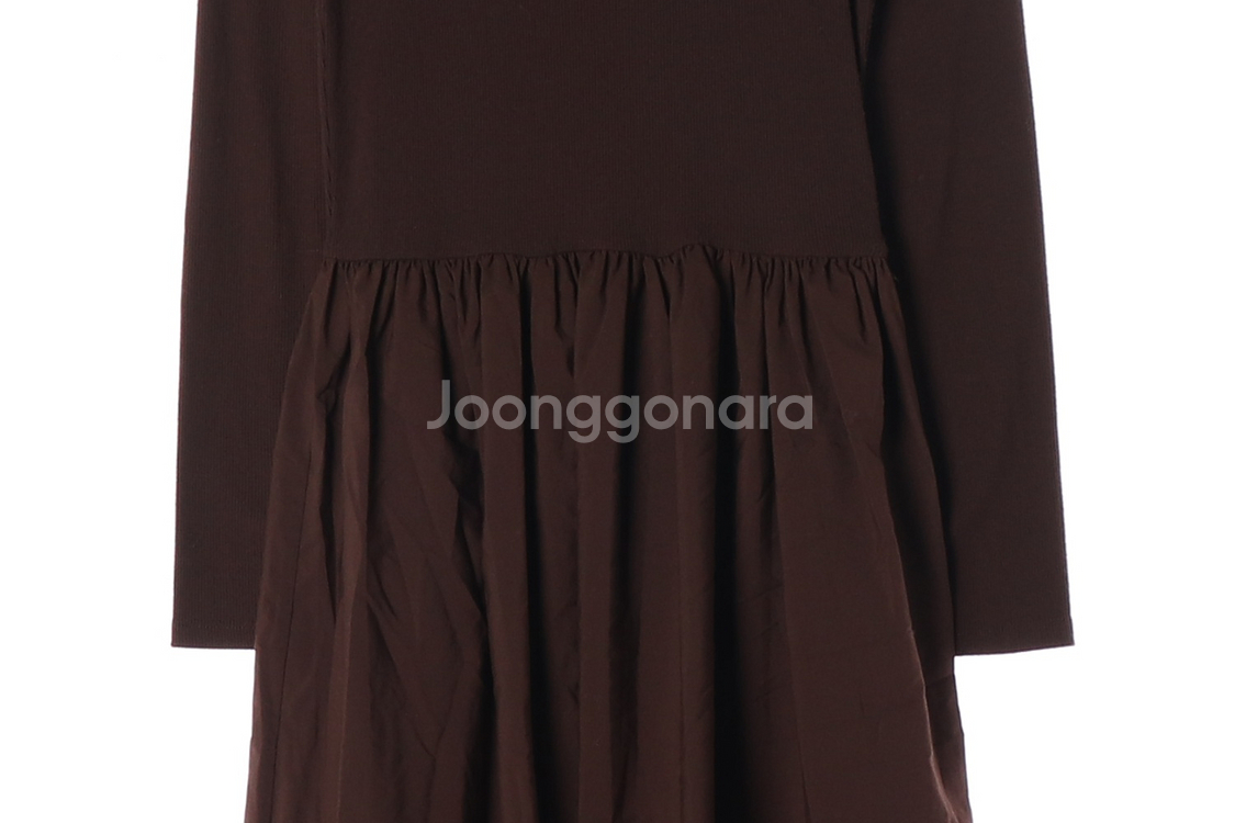 [M]자라 브라운 모크넥 긴팔 롱 원피스 드레스--2
