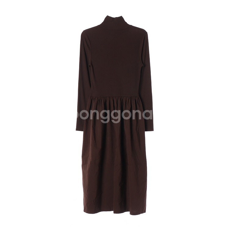 [M]자라 브라운 모크넥 긴팔 롱 원피스 드레스--4