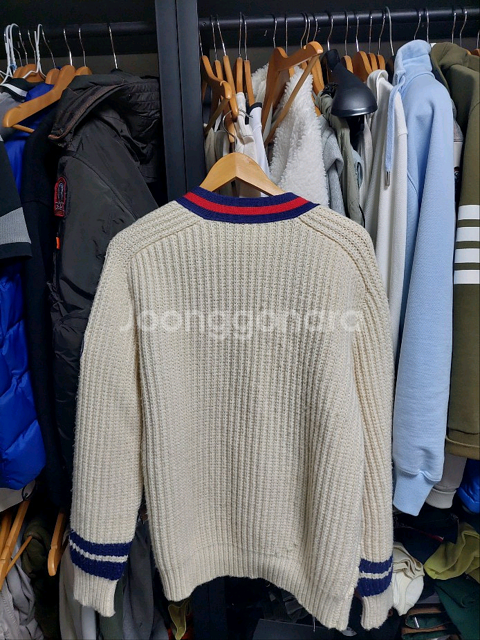 구찌 아이보리 웹케이블 꽈배기 니트 가디건 m--5