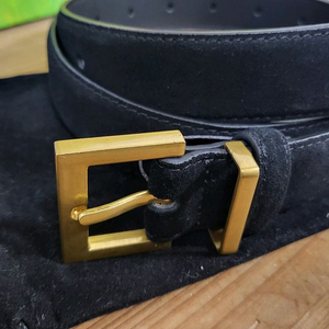 [새상품]블랙 스웨이드 소가죽 벨트 금장 버클