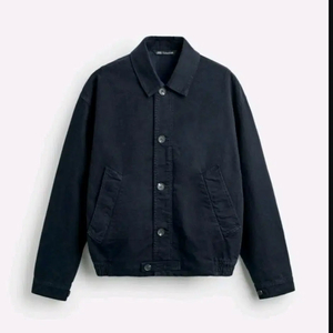 M) 자라 텍스처 캔버스 코튼 자켓 네이비 1538 308 오버핏