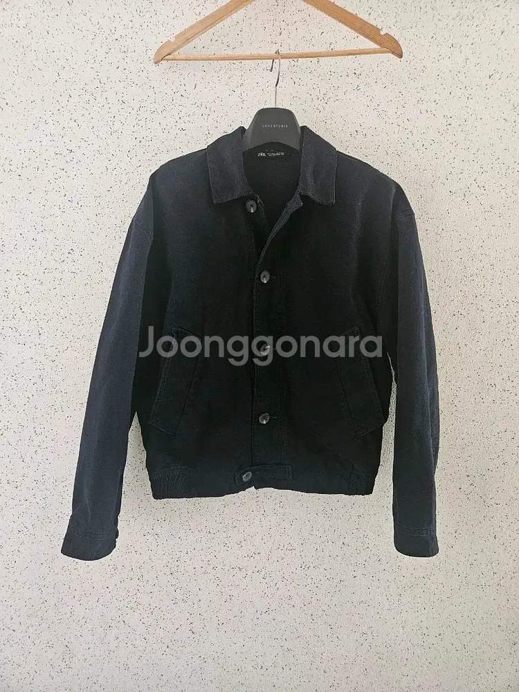 M) 자라 텍스처 캔버스 코튼 자켓 네이비 1538 308 오버핏--1