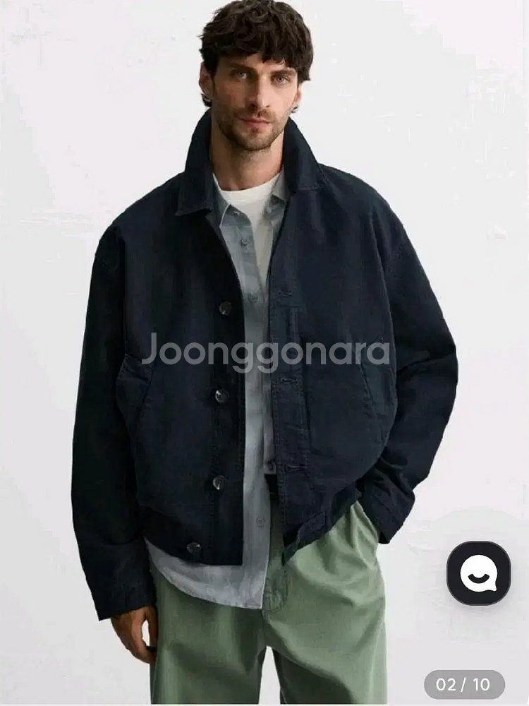 M) 자라 텍스처 캔버스 코튼 자켓 네이비 1538 308 오버핏--6