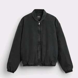 M) 자라 블랙 워싱 퀄티드 캔버스 데님 블루종 점퍼 4365 326