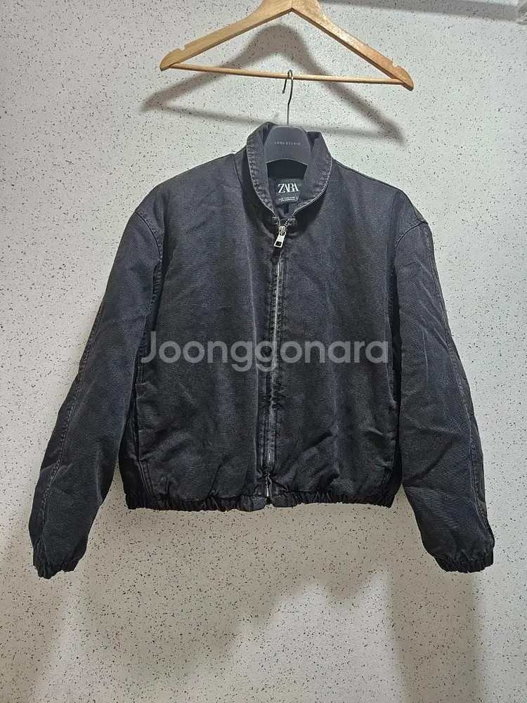 M) 자라 블랙 워싱 퀄티드 캔버스 데님 블루종 점퍼 4365 326--2