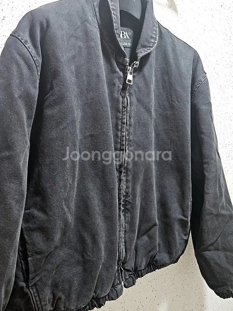 M) 자라 블랙 워싱 퀄티드 캔버스 데님 블루종 점퍼 4365 326--4