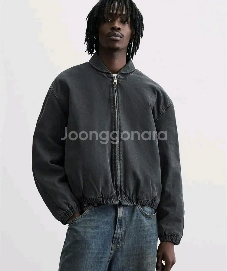 M) 자라 블랙 워싱 퀄티드 캔버스 데님 블루종 점퍼 4365 326--8