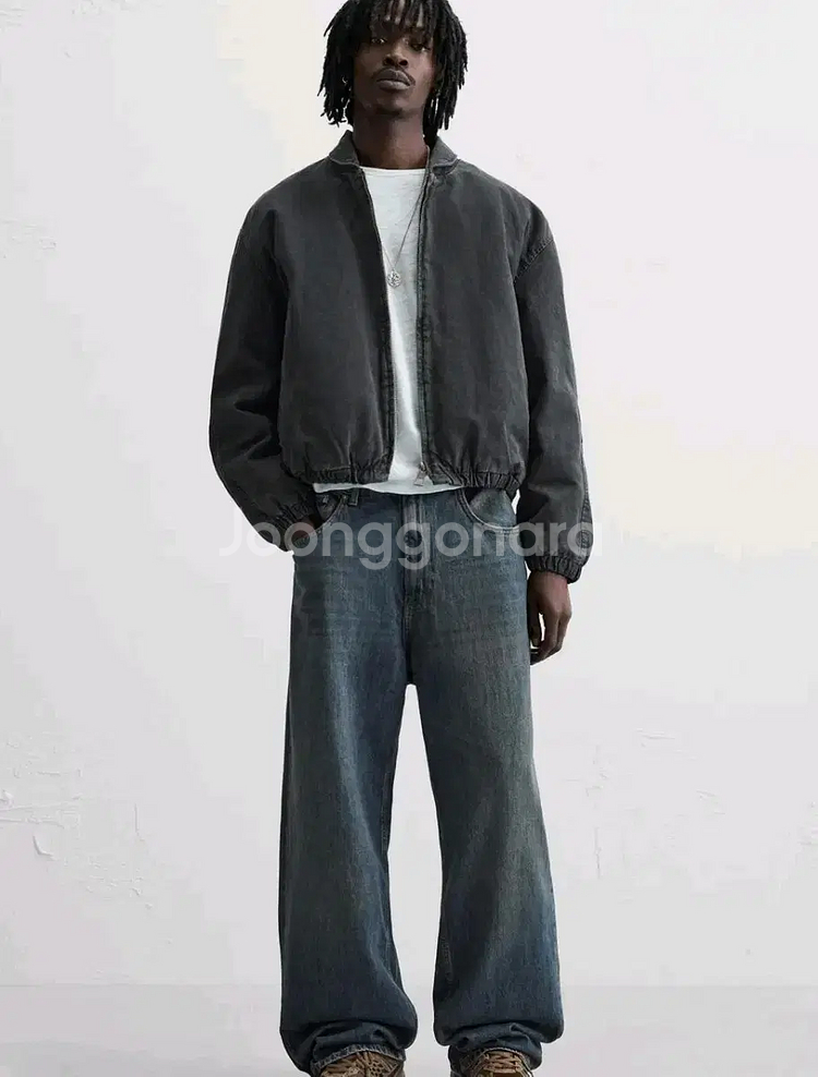 M) 자라 블랙 워싱 퀄티드 캔버스 데님 블루종 점퍼 4365 326--9