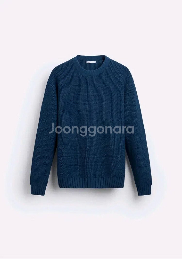 M) 자라 ZARA 블루 니트 스웨터 면 코튼 5755 420 스트럭처--0