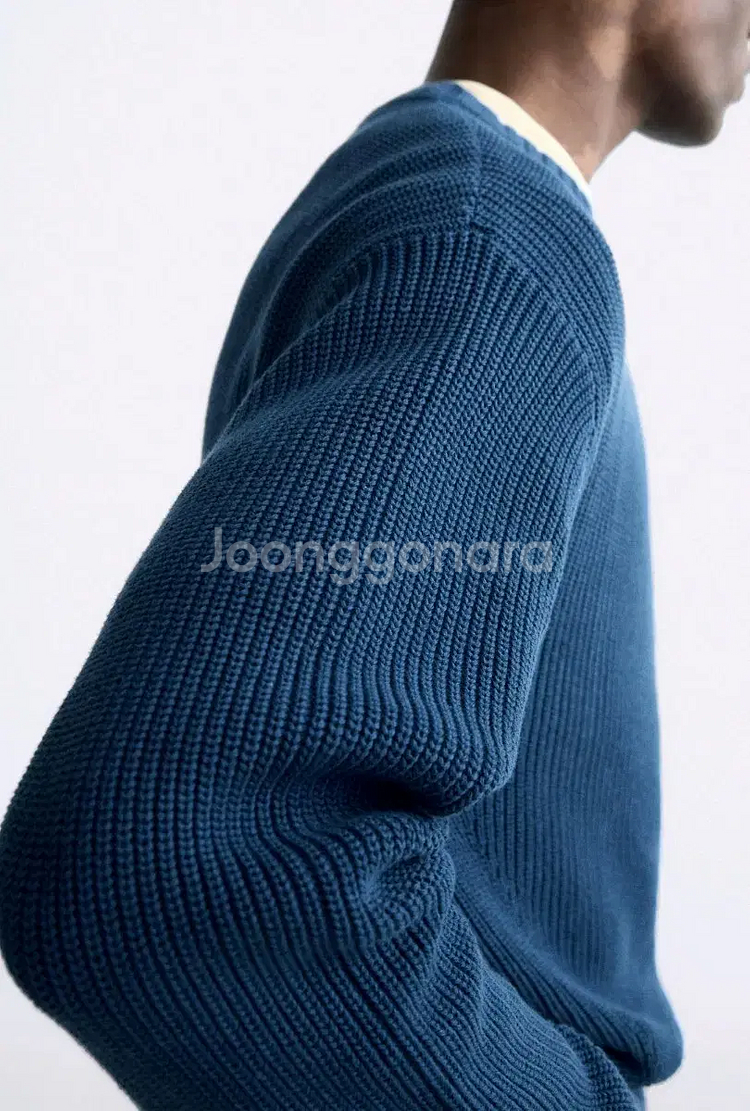 M) 자라 ZARA 블루 니트 스웨터 면 코튼 5755 420 스트럭처--9