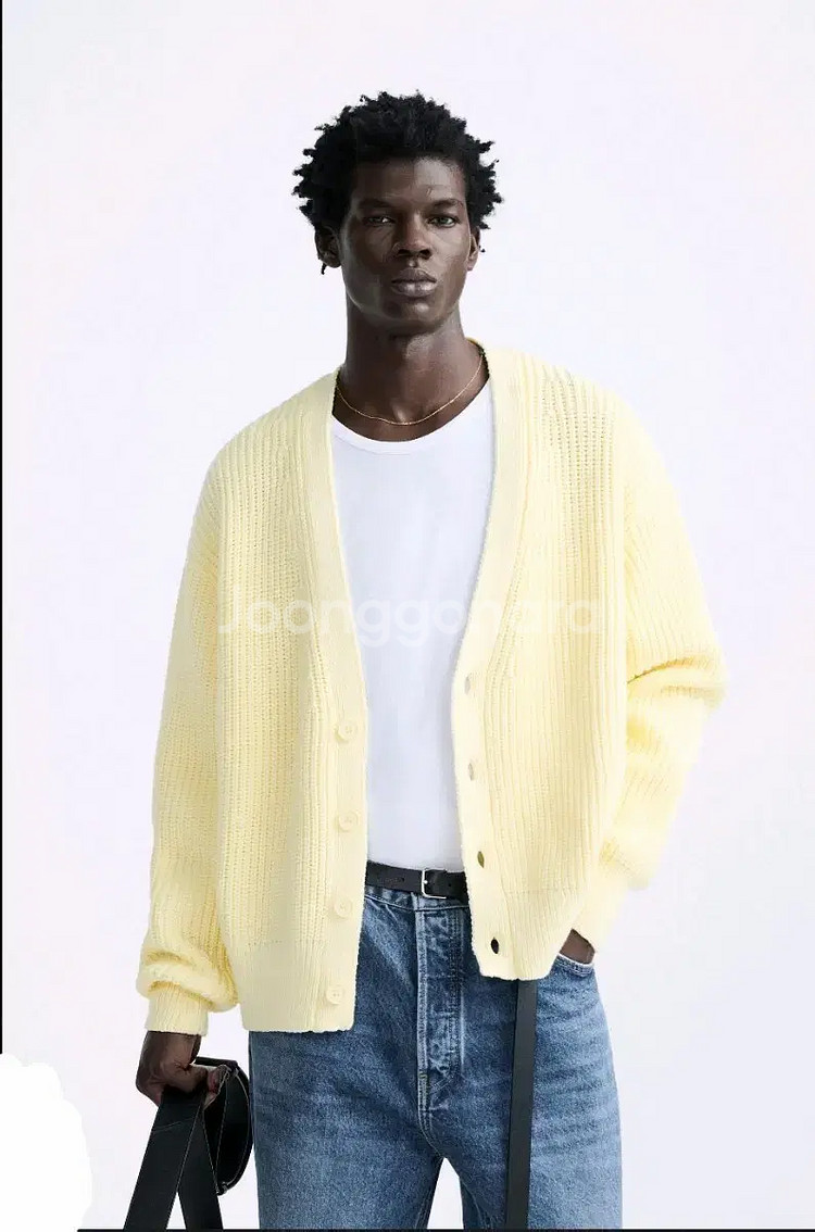 S-M)자라 옐로우 니트 가디건 오버사이즈 면혼방 9598 441--2