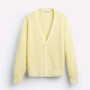 S-M)자라 옐로우 니트 가디건 오버사이즈 면혼방 9598 441
