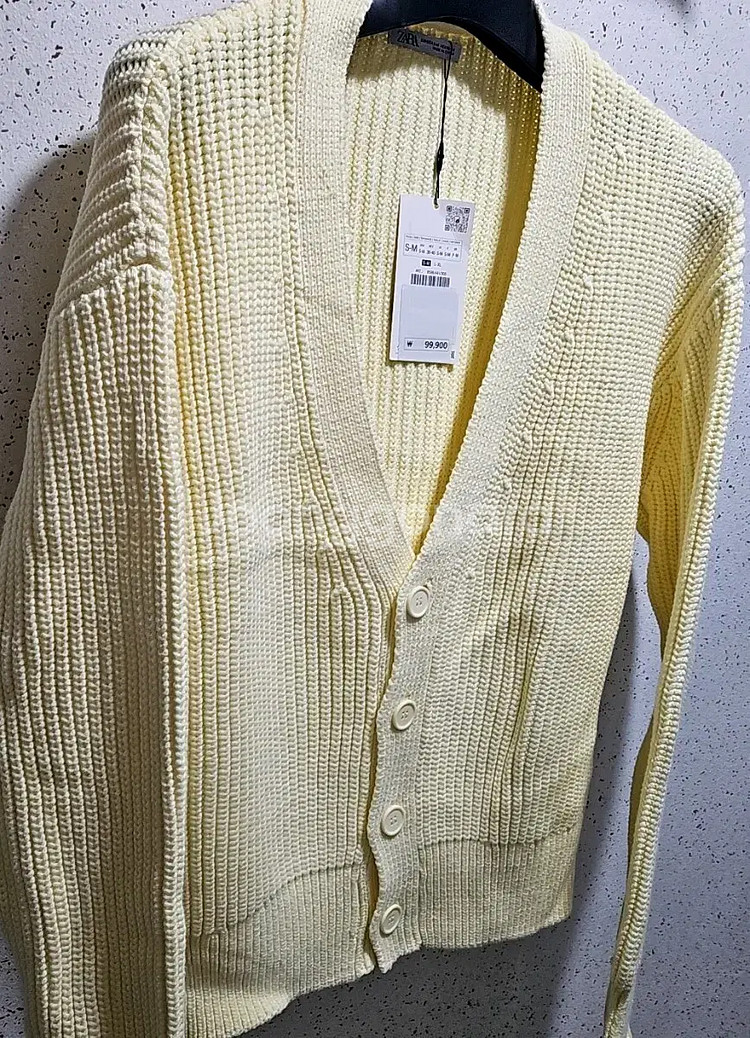 S-M)자라 옐로우 니트 가디건 오버사이즈 면혼방 9598 441--5