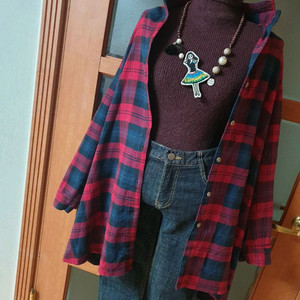 (새제품)기모체크 롱셔츠