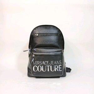 베르사체진스 검정 가죽 실버 메탈릭 로고 남성 백팩
