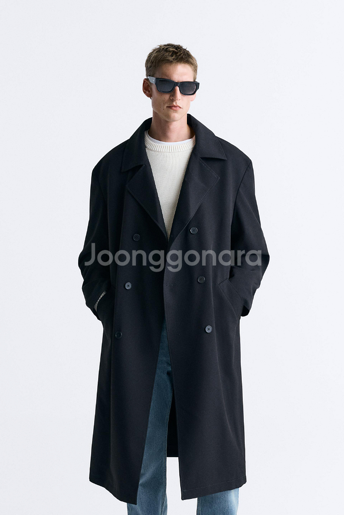 ZARA 자라 오버사이즈 더블 브레스트 트렌치코트 롱 블랙--1