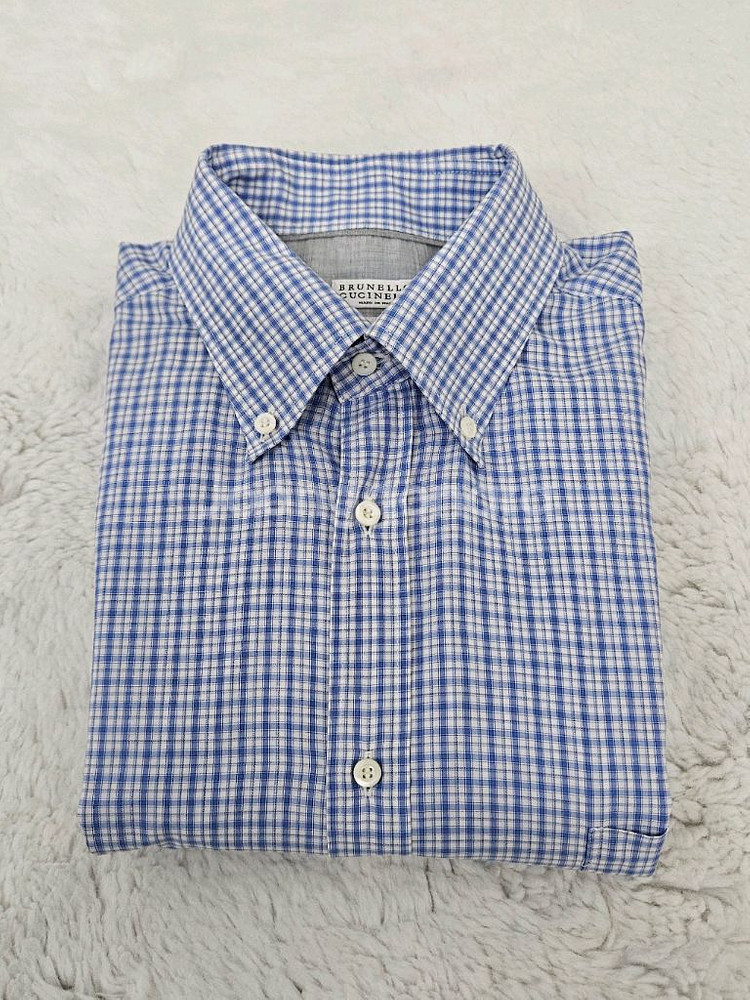 브루넬로 쿠치넬리 스카이블루 체크셔츠--3