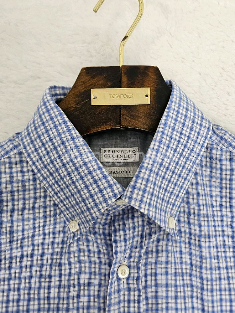 브루넬로 쿠치넬리 스카이블루 체크셔츠--4