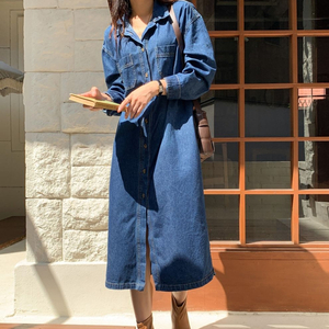 새상품) 진청 데님 셔츠 롱원피스 55~77